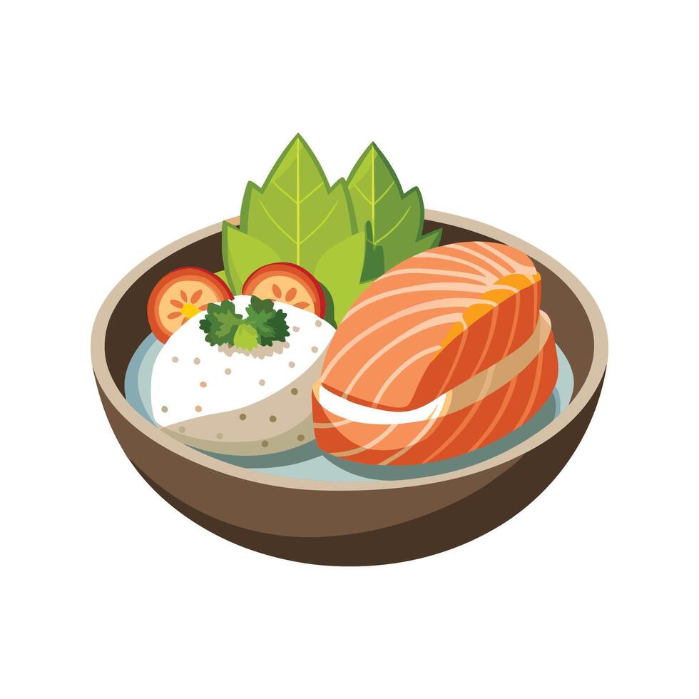 Creamy Poached Salmon Rice Mix vector