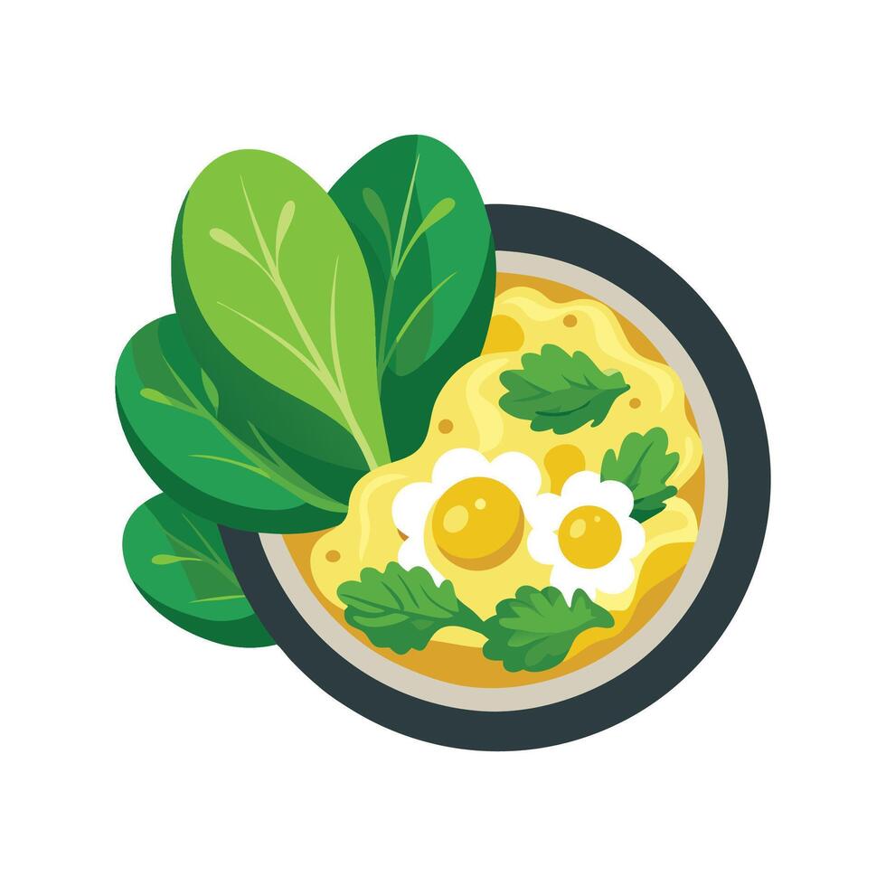 Delicious Scrambled Eggs and Spinach Mix vector