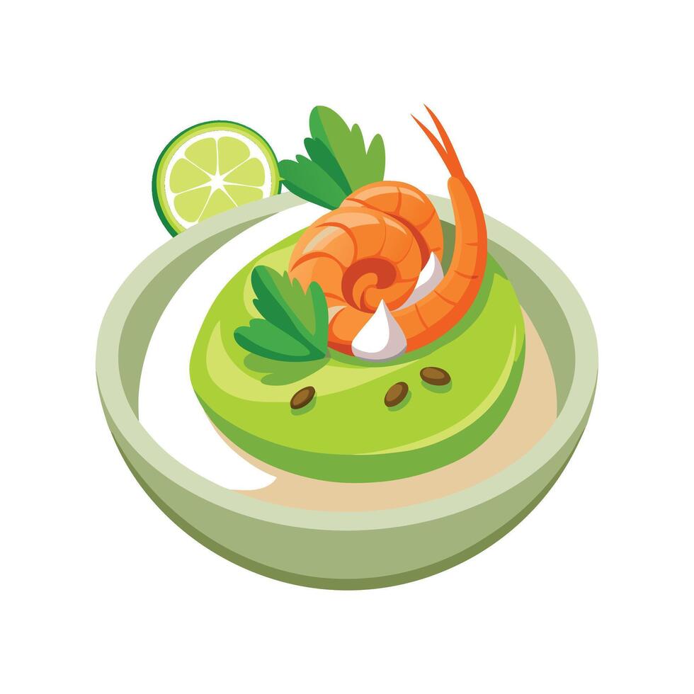 Delicious Shrimp and Avocado Puree Dish vector