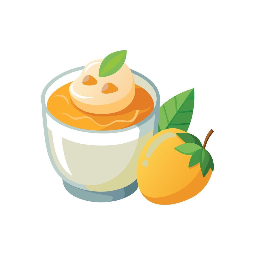 Delicious Mango Almond Milk Pudding Dish vector