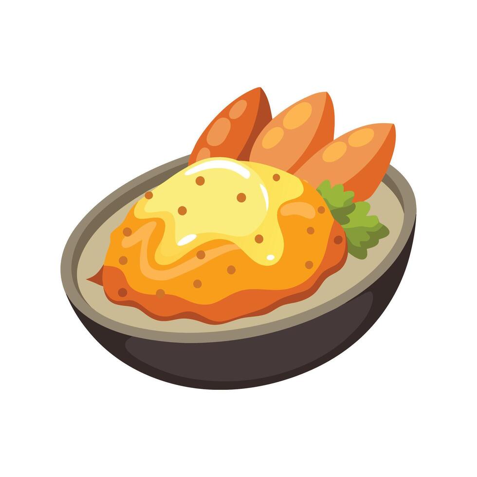 Tasty Scrambled Egg with Sweet Potato for Breakfast vector