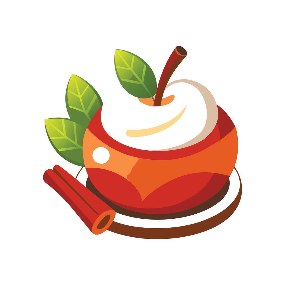 Nutritious Steamed Apple with Cinnamon Yogurt vector