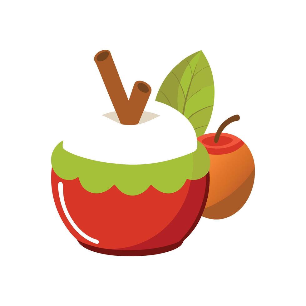 Savory Steamed Apple with Cinnamon Yogurt vector