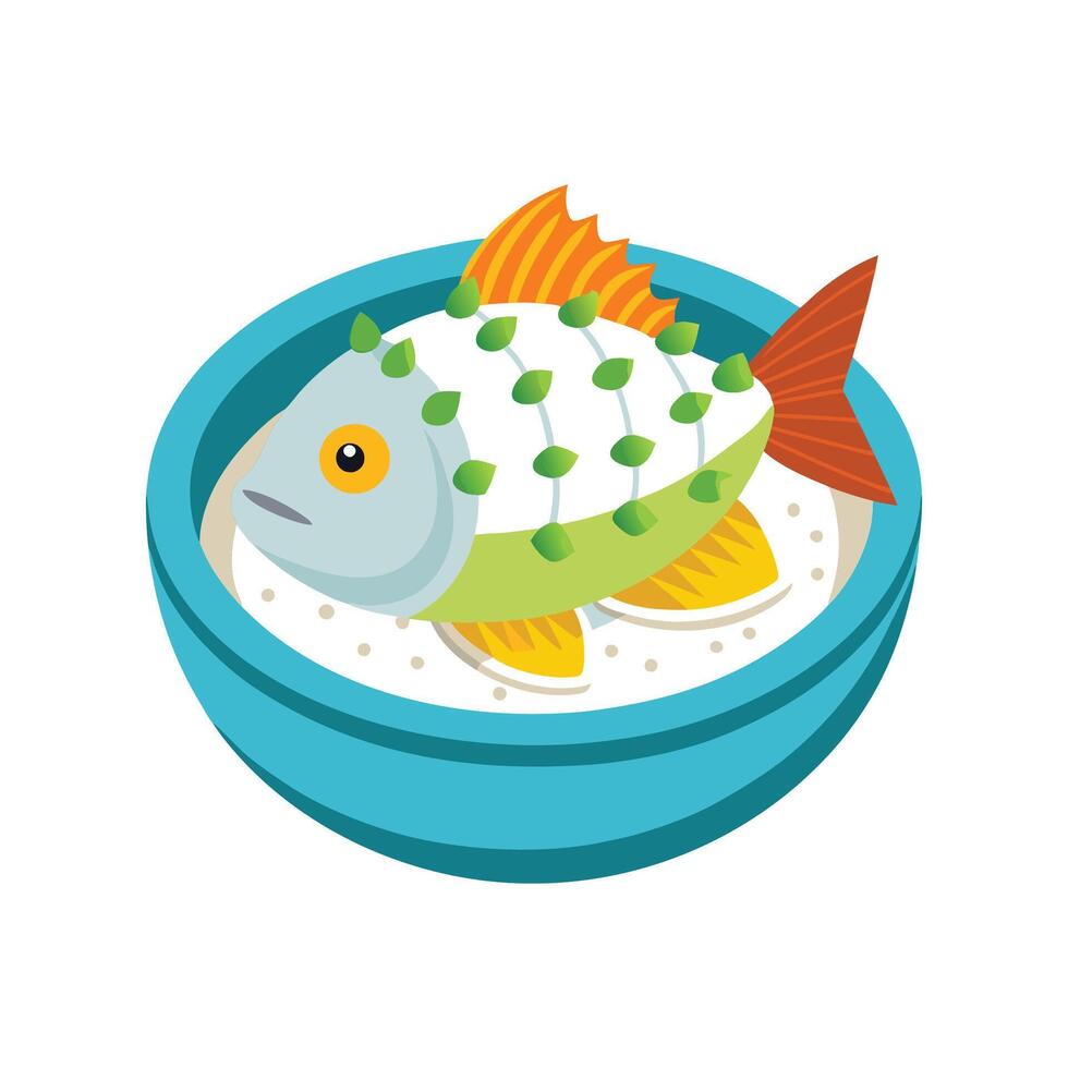 Nutritious Steamed Fish Rice Mash for Meals vector