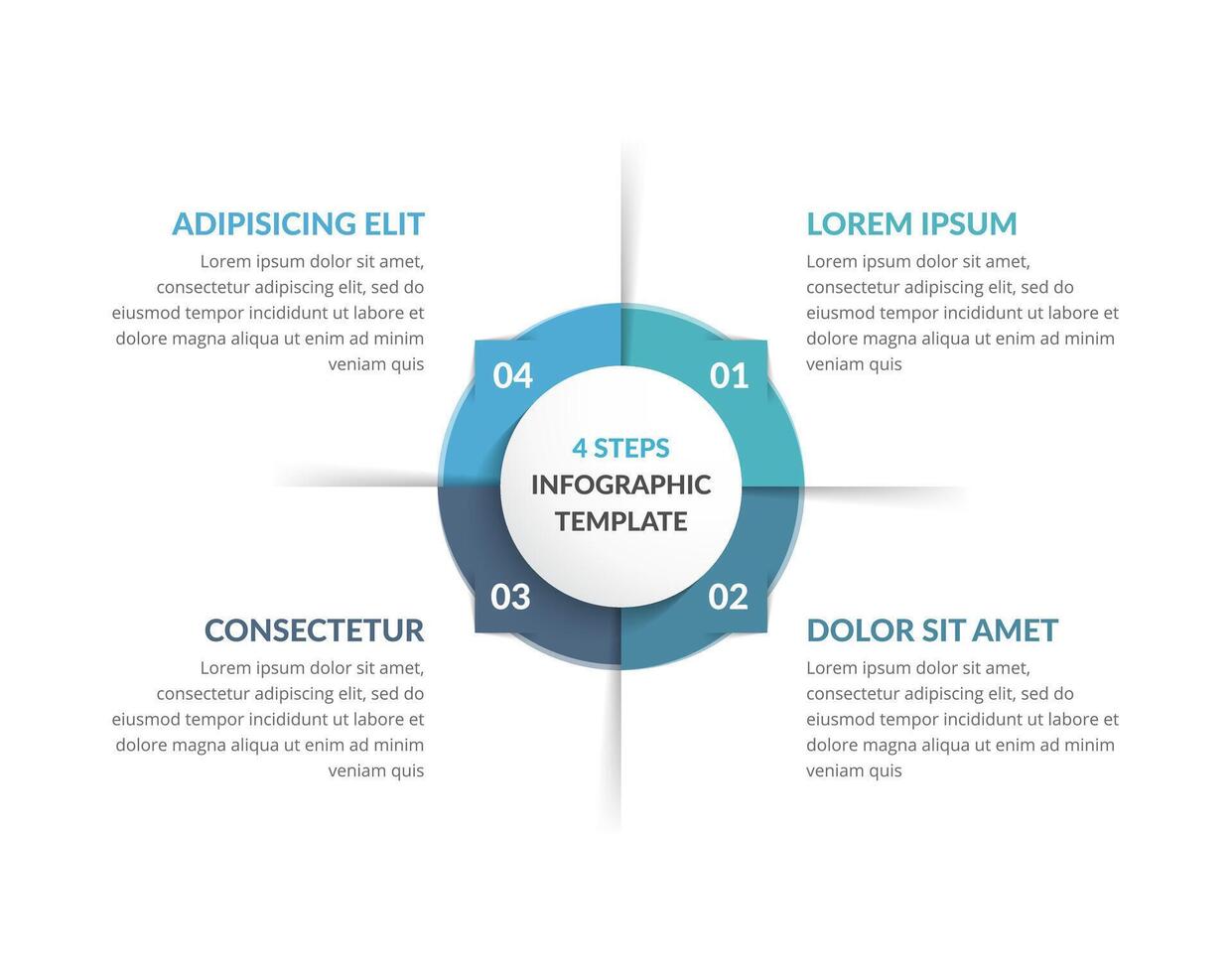 Circle infographics, template with four steps or options, process chart vector