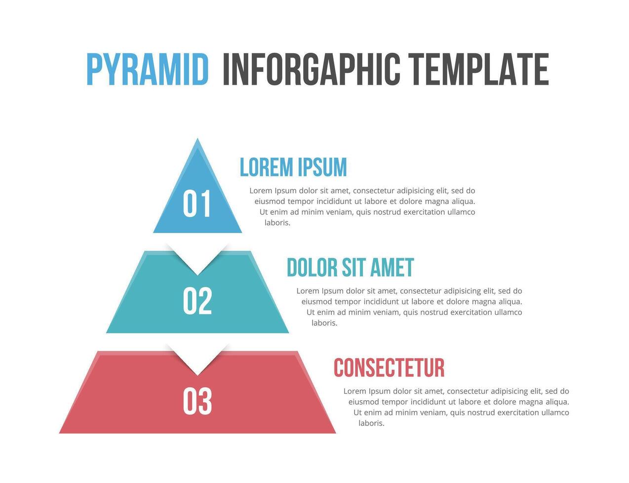 Pyramid infographics, template with three elements vector