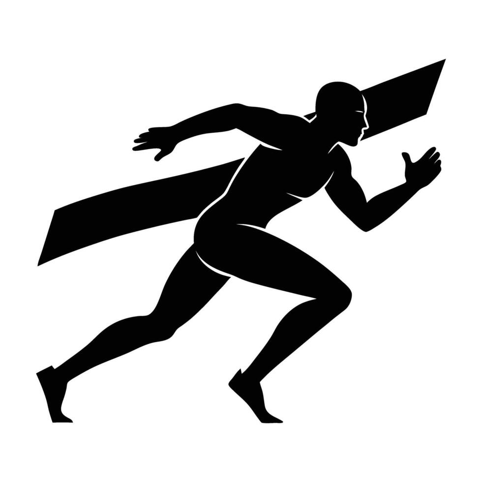 Sprinter breaking through tape in bold silhouette style for winners vector