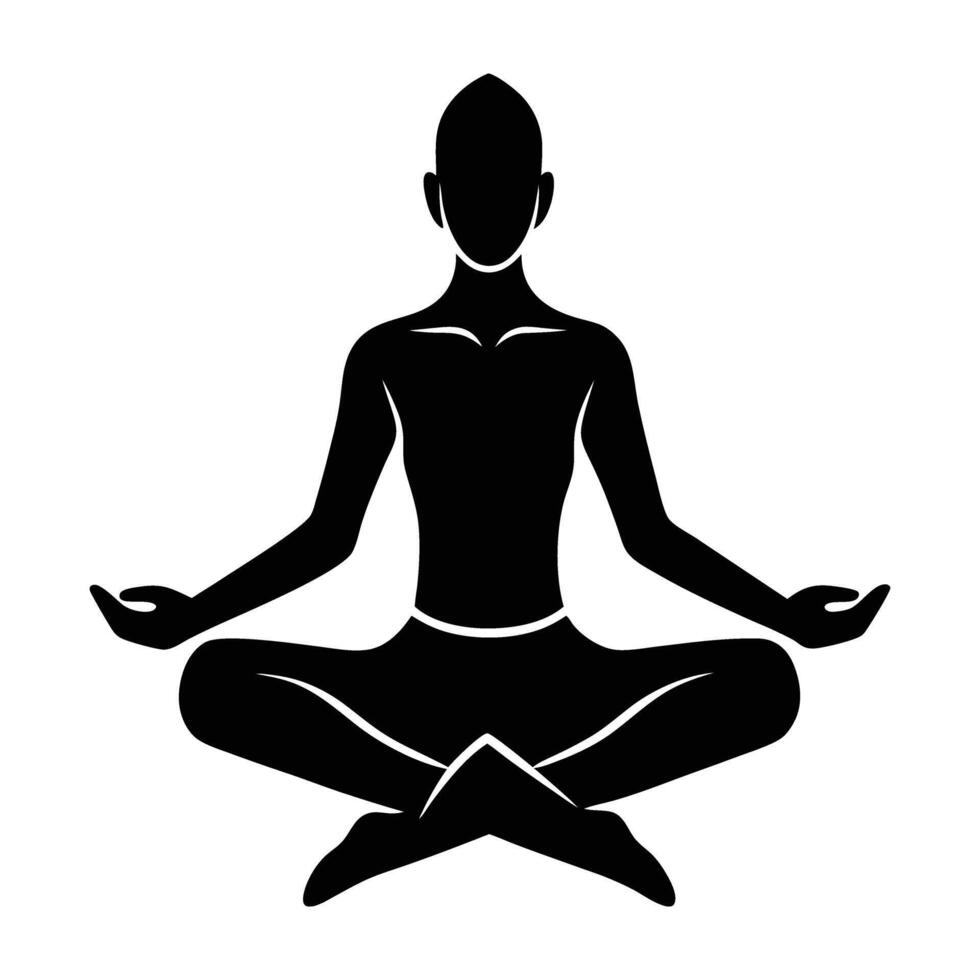 Person in simple cross legged pose silhouette exuding peaceful calm vector