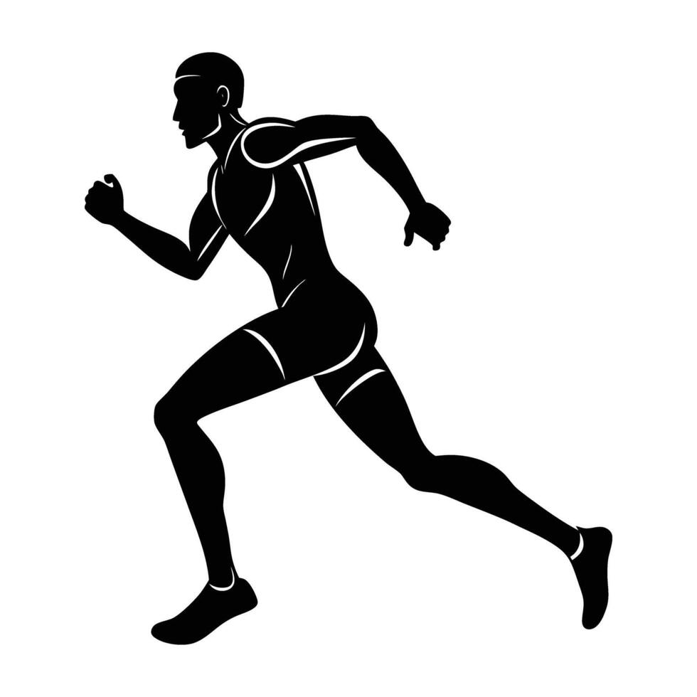 Long distance runner mid stride in strong line art style vector
