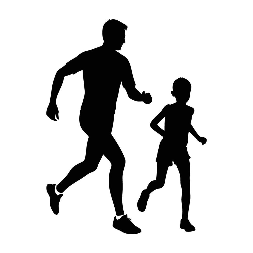 Father and child jogging together in pure line art style vector