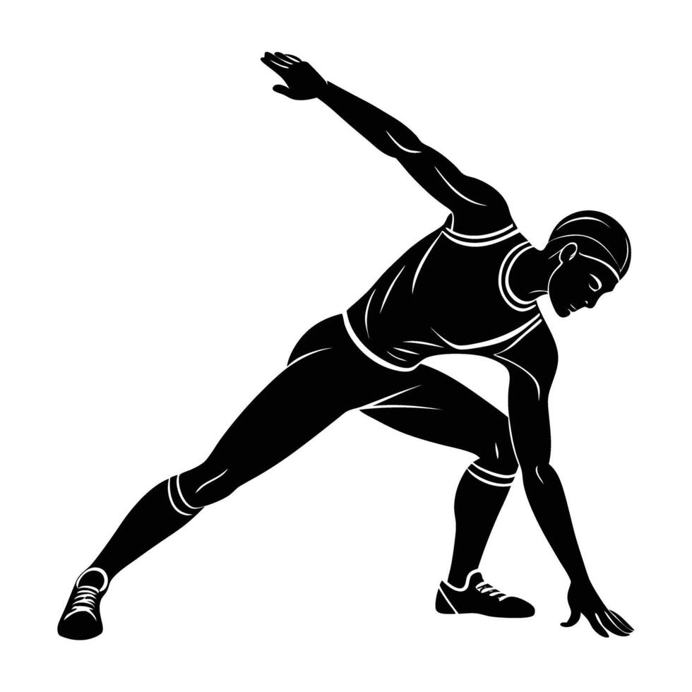 Active runner performing warm up stretches with clean line art vector