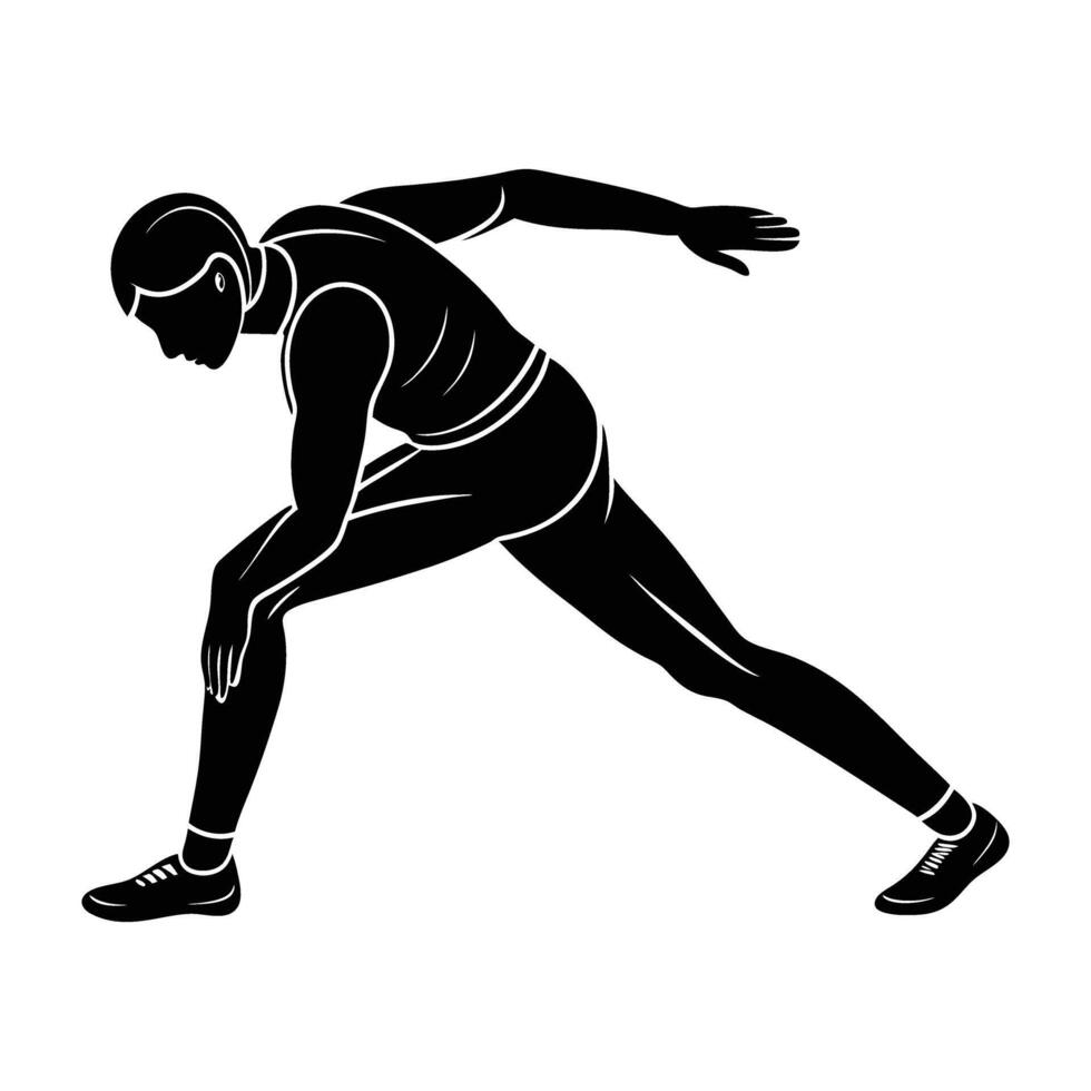 Runner doing warm up stretches in dynamic line art today vector