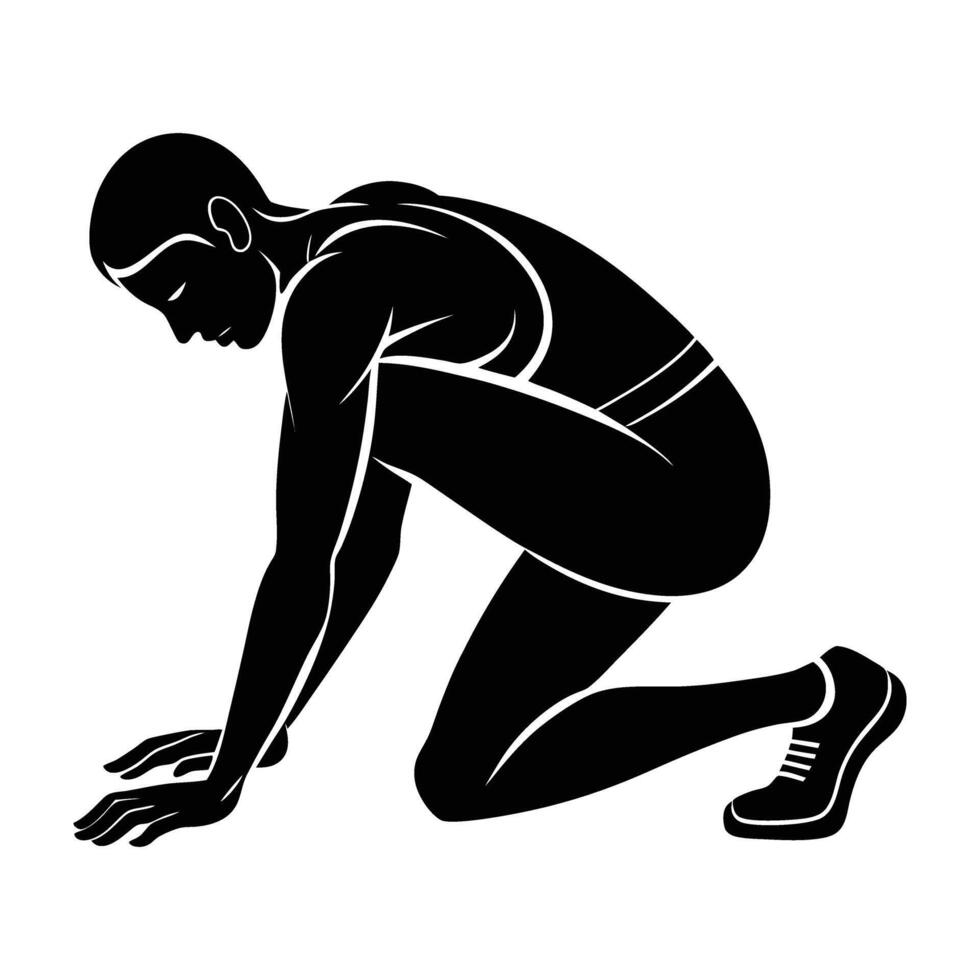 Runner resting after sprint in relaxed line art for recovery vector