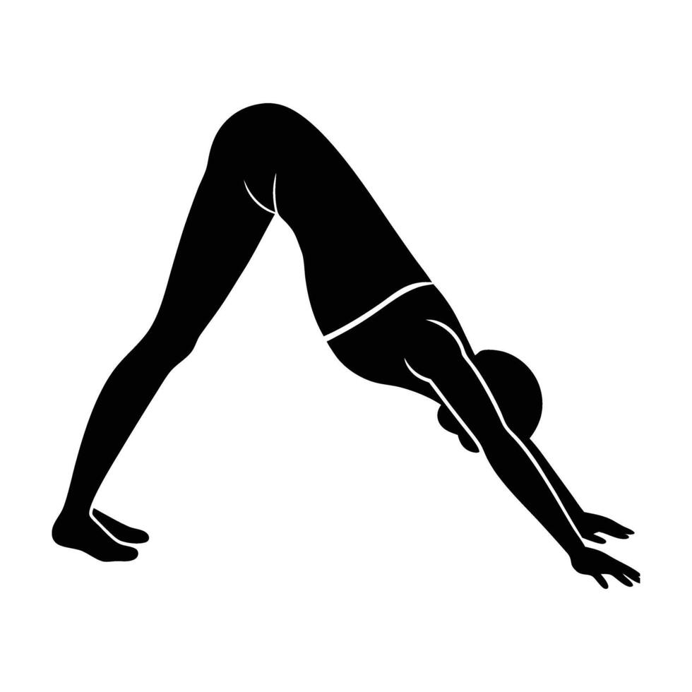 Experienced yogi embracing downward dog position to promote strength and flexibility vector