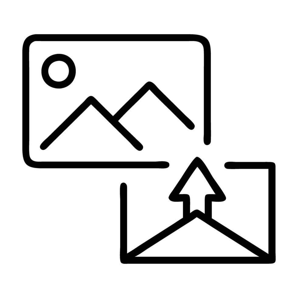 Image upload frame icon in simple line art style clean vector