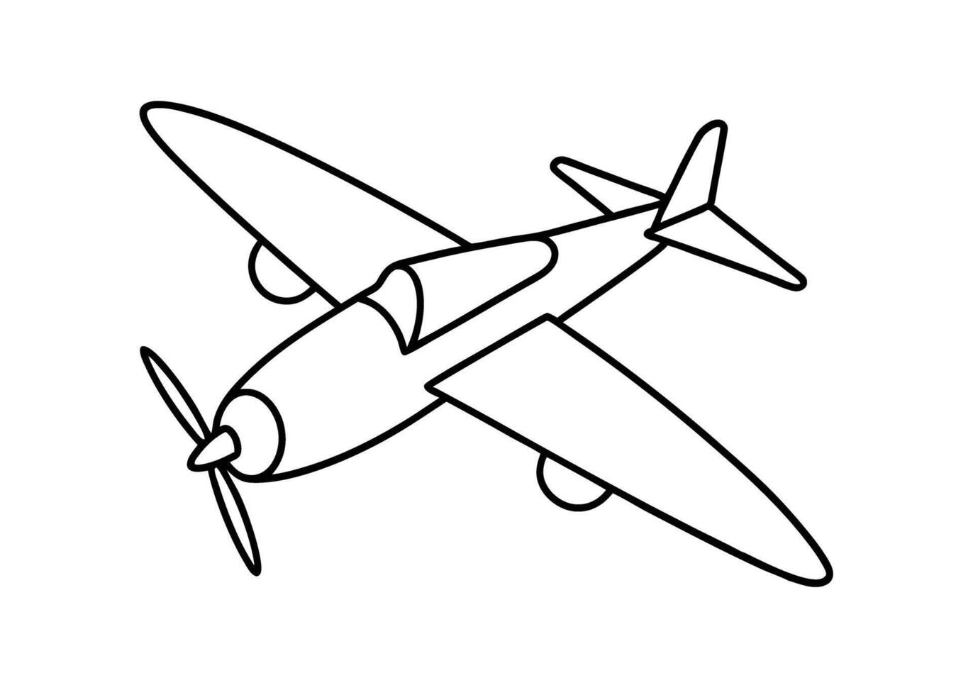 Elegant outline of classic propeller airplane line art white background vector