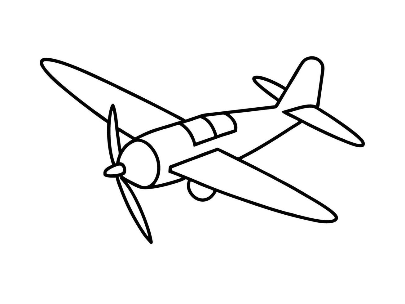 Crisp outline of vintage propeller airplane line art white background vector