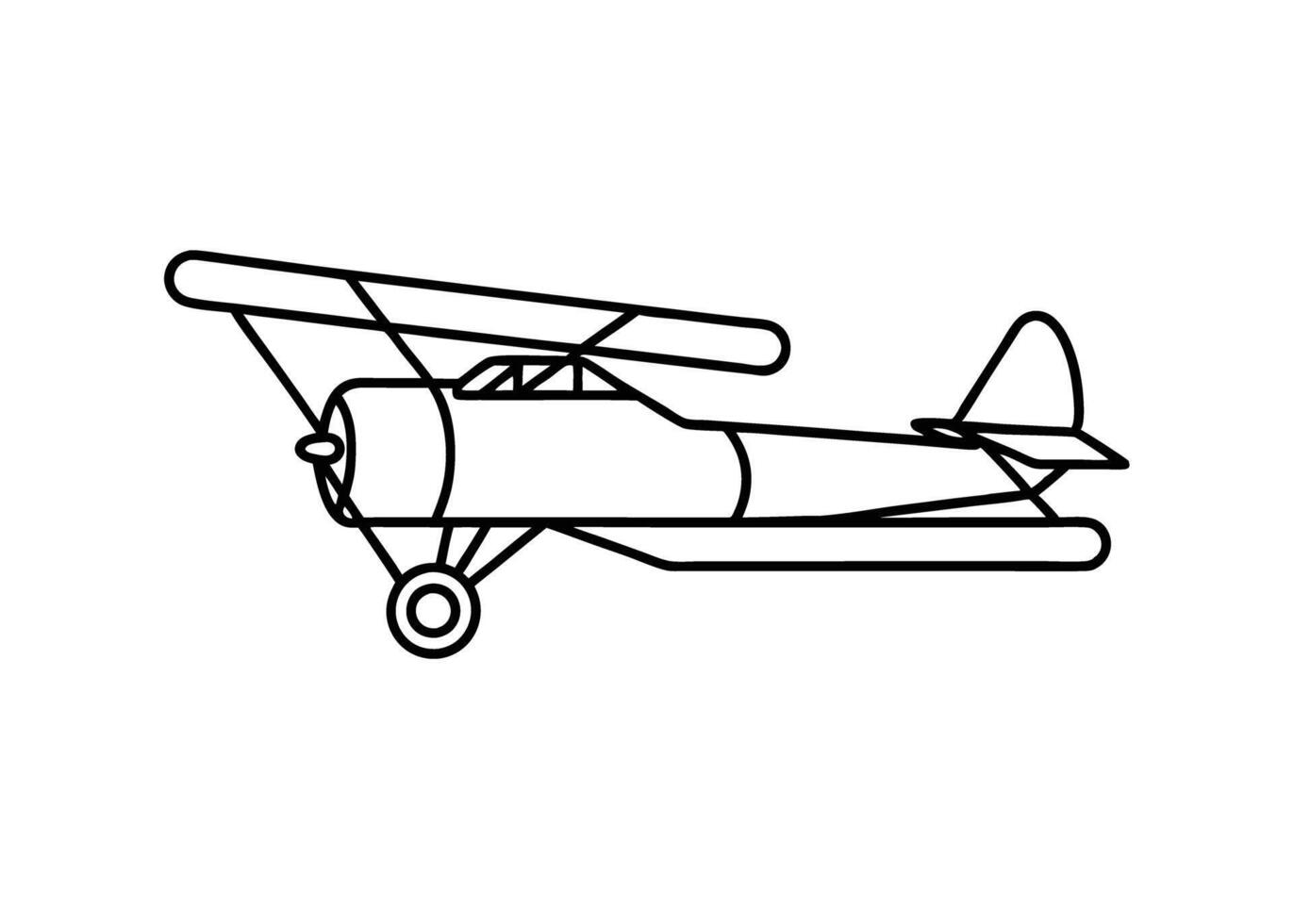 Vintage biplane line art design with clean white backdrop detail vector