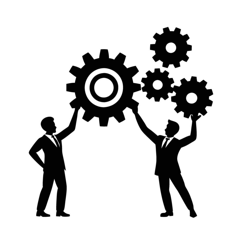 Business Team Placing Gears Icon vector