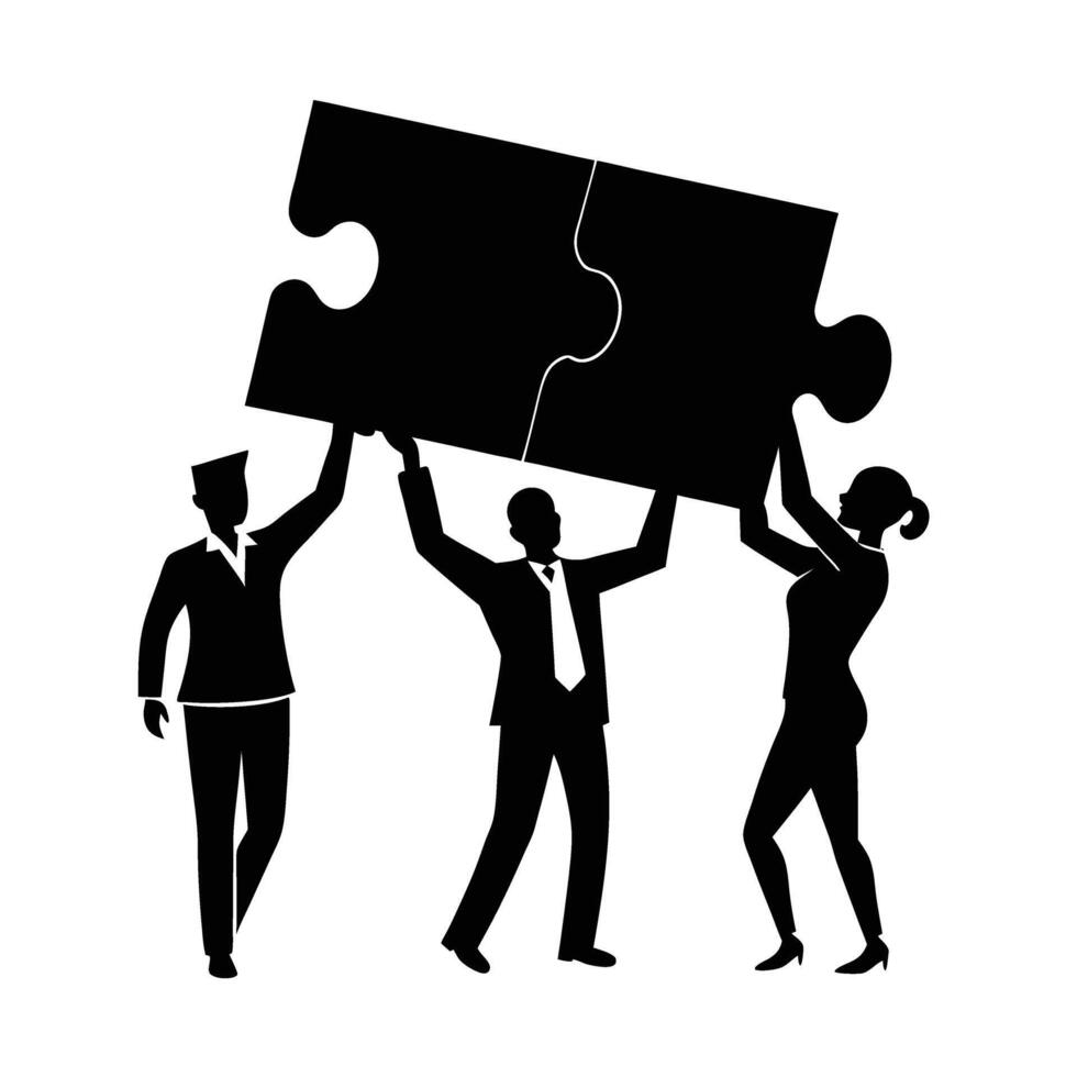 Team Lifting Puzzle Piece Icon on white vector