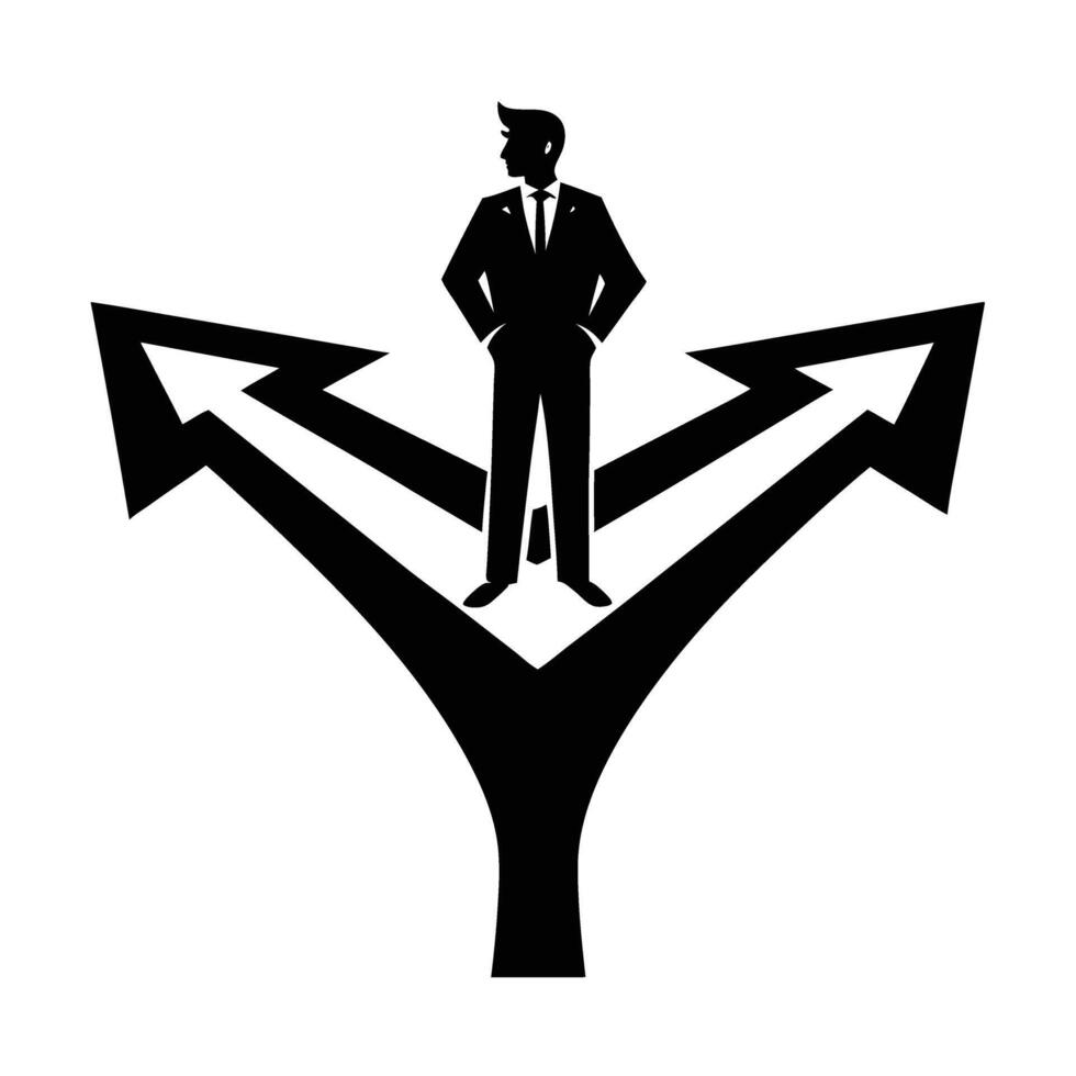 Business person thoughtfully stands at crossroads making clear smart choices vector