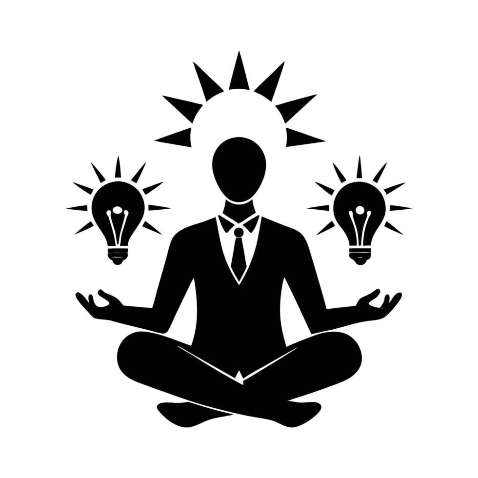 Entrepreneur sitting in lotus pose embracing innovative creative ideas today vector