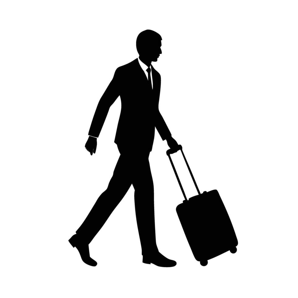Business person walks steadily with rolling suitcase during journey today vector