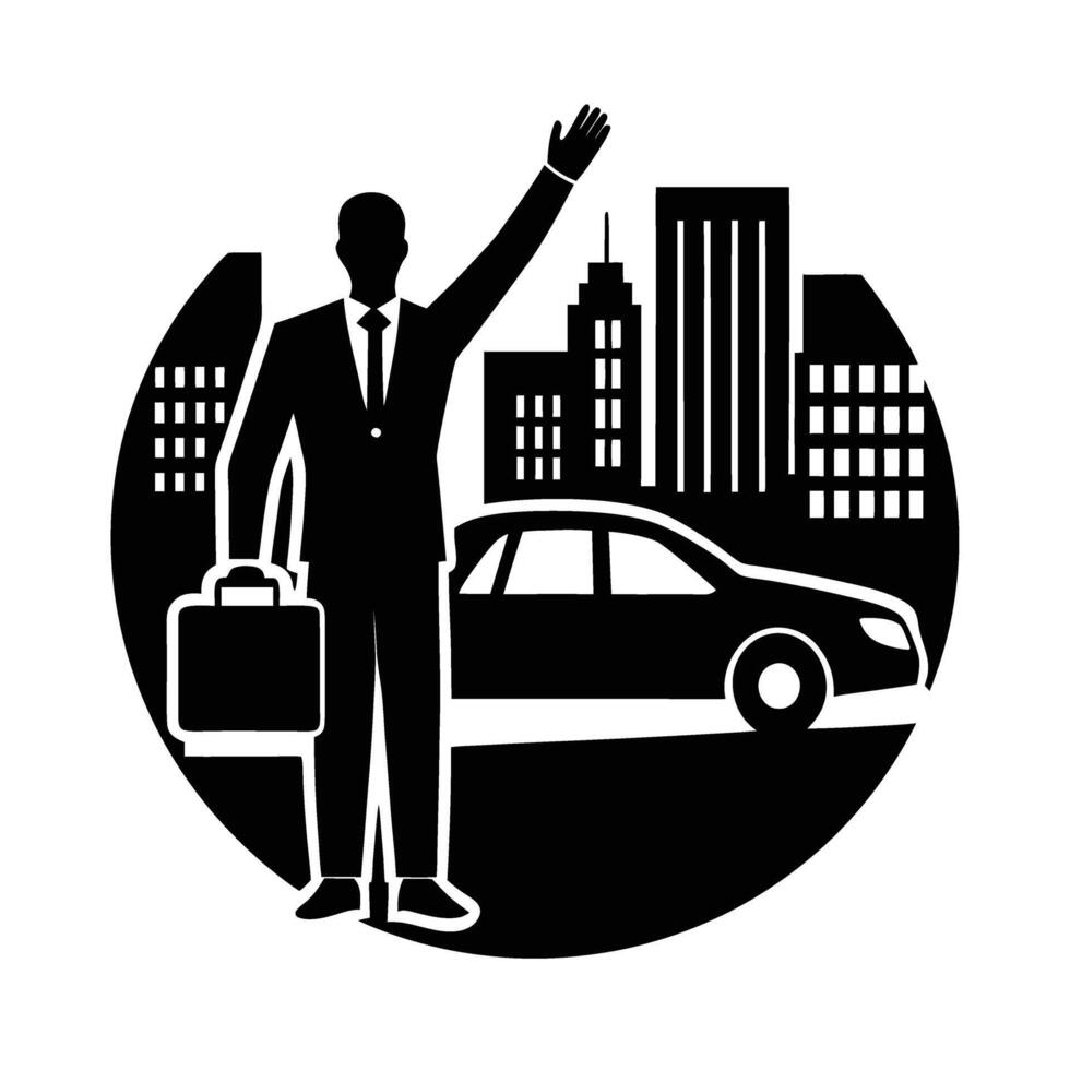 Corporate traveler hailing taxi in district for timely meetings now vector
