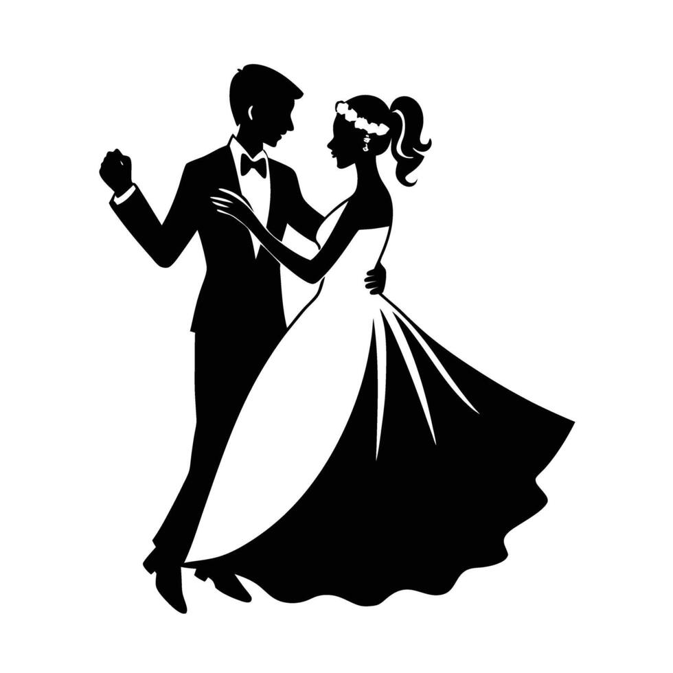 Bride groom sharing first dance in warm line art style vector