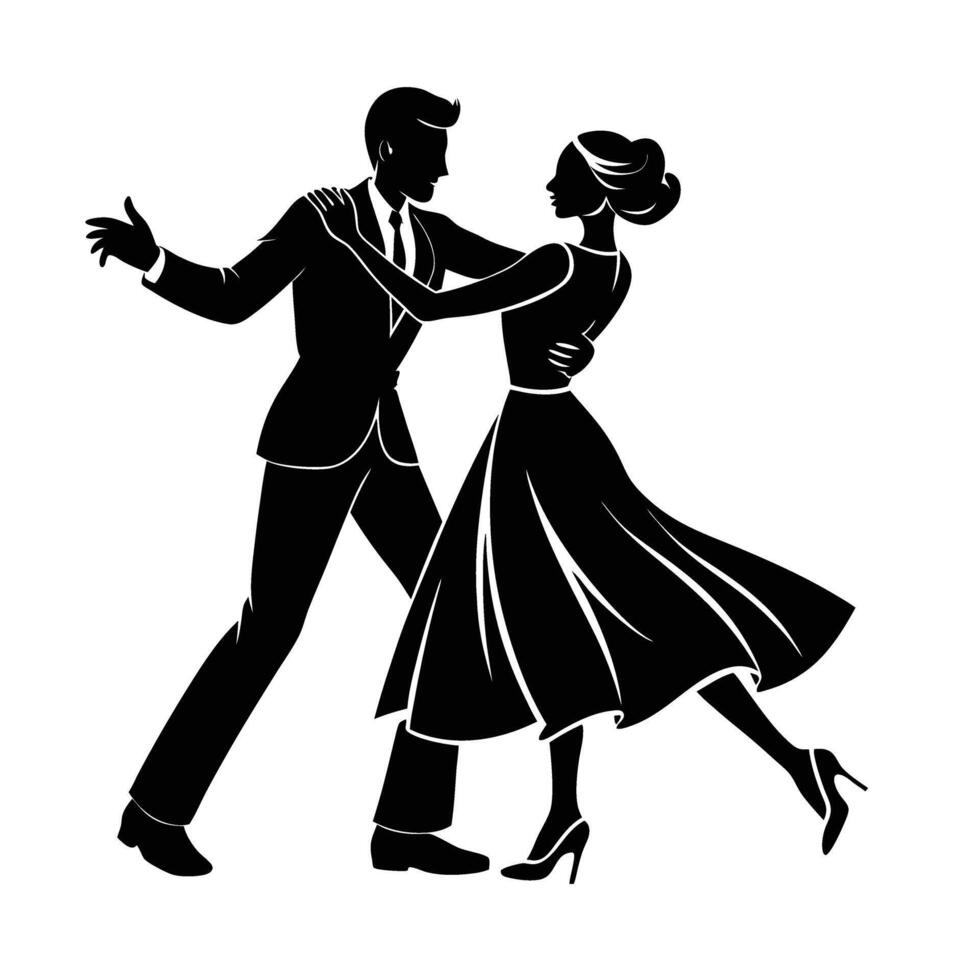 Couple enjoying romantic dance in vibrant line art style modern vector