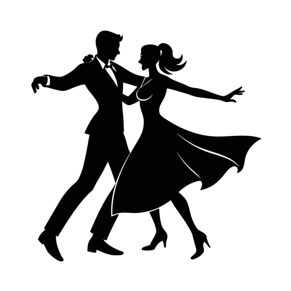 Couple enjoying romantic dance in elegant line art style pure vector