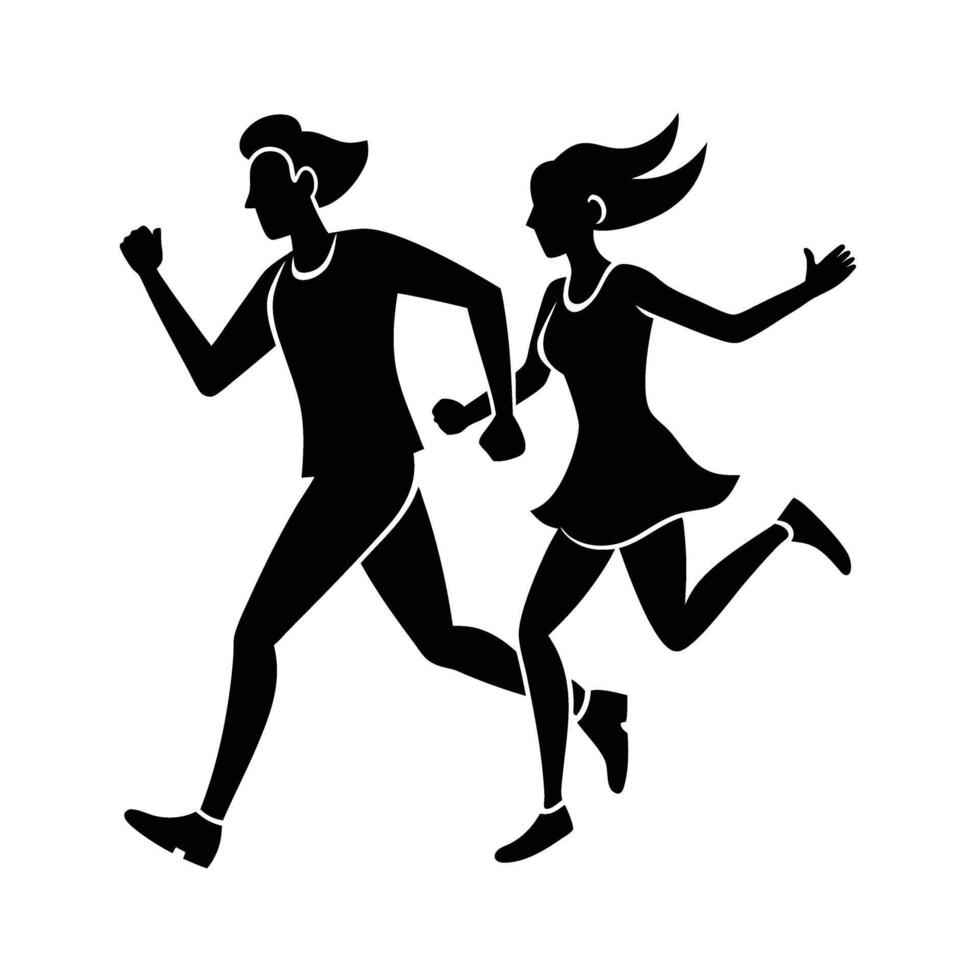 Romantic couple happily running together in bright joyful love design vector