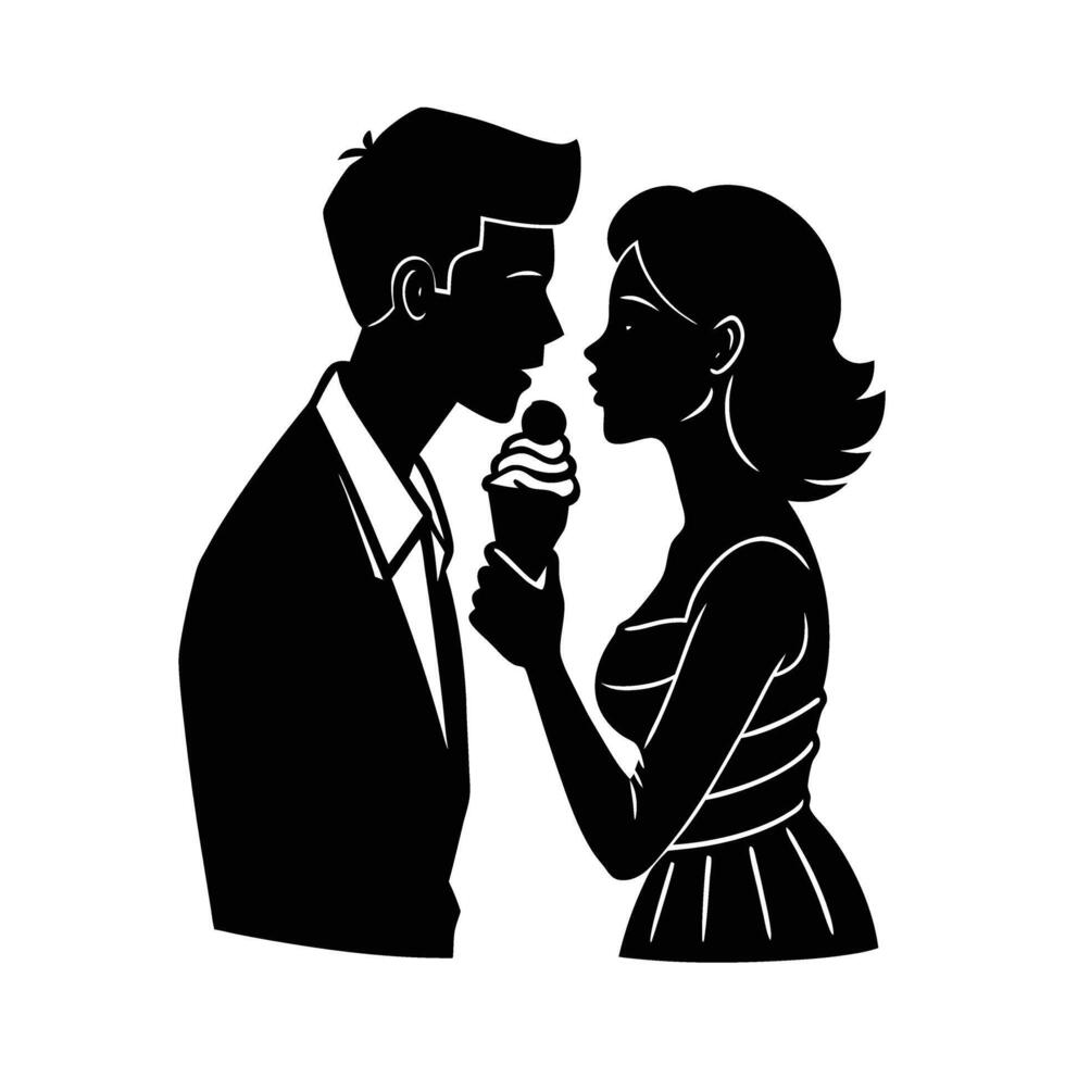 Romantic couple tenderly sharing an ice cream cone with passion vector