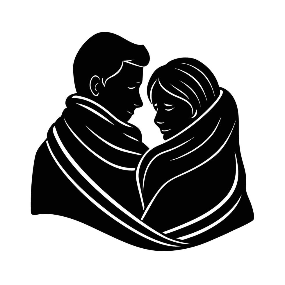 Romantic couple happily together wrapped in a cozy scarf design vector