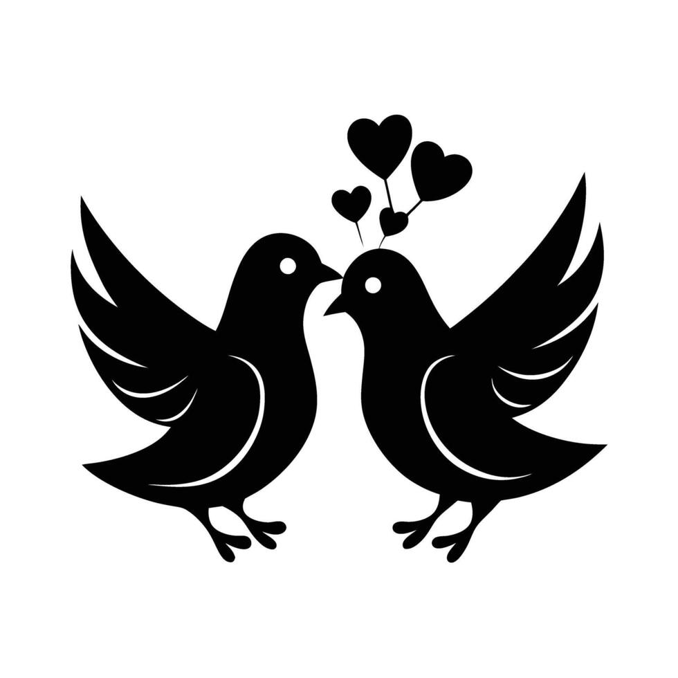 Adorable lovebirds tenderly kissing with small hearts above design vector