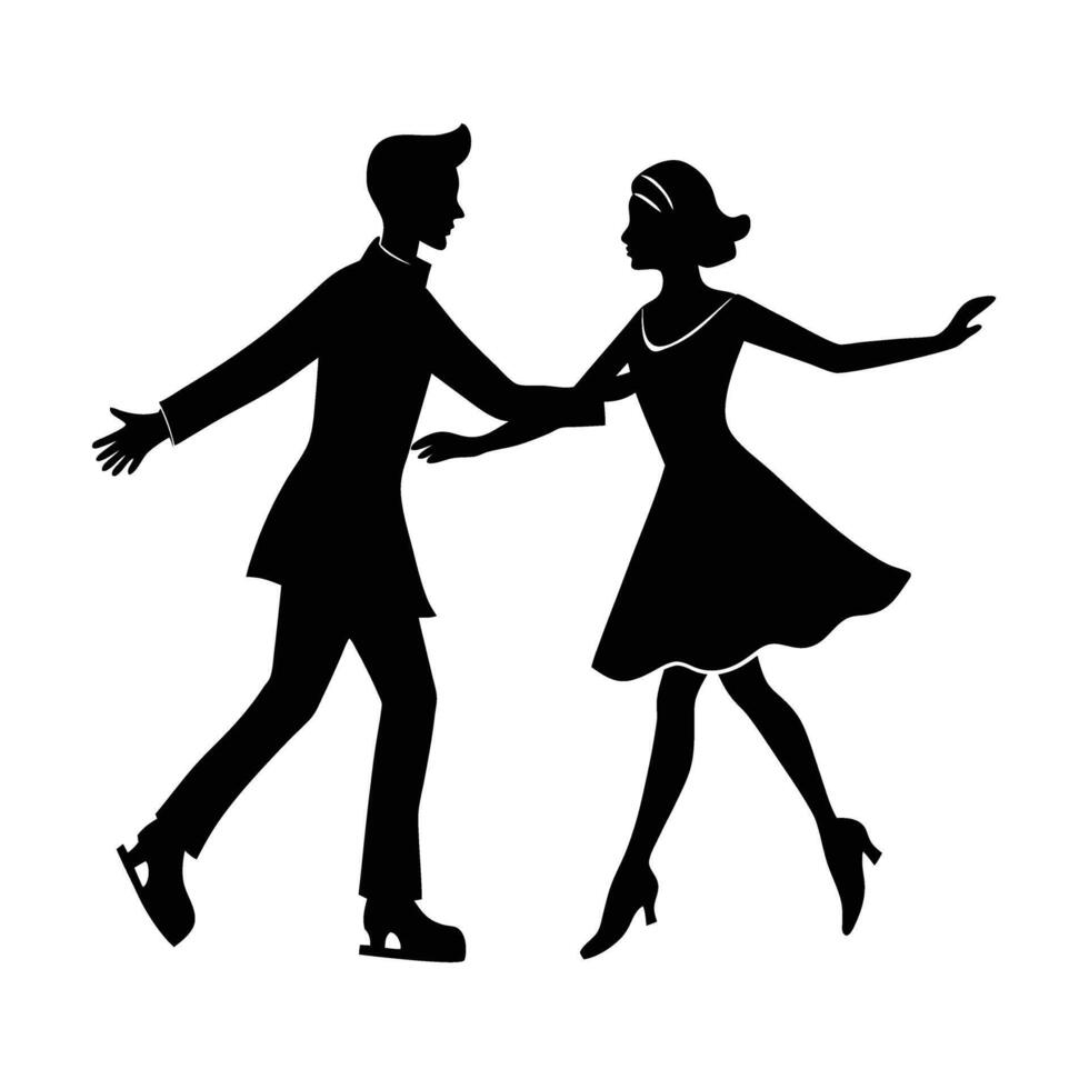 Romantic lovers gracefully ice skating hand in hand on ice vector