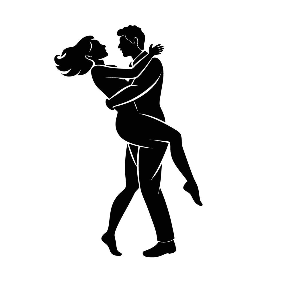 Romantic man lifting woman in a passionate warm embrace design vector