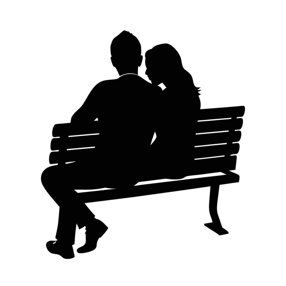 Romantic lovers quietly sitting on a park bench sharing smiles design vector