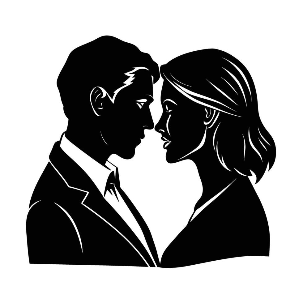 Romantic side profile of a couple about to kiss design vector