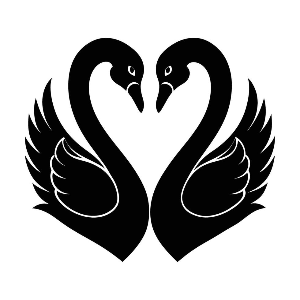 Romantic silhouette of two swans forming a perfect heart design vector