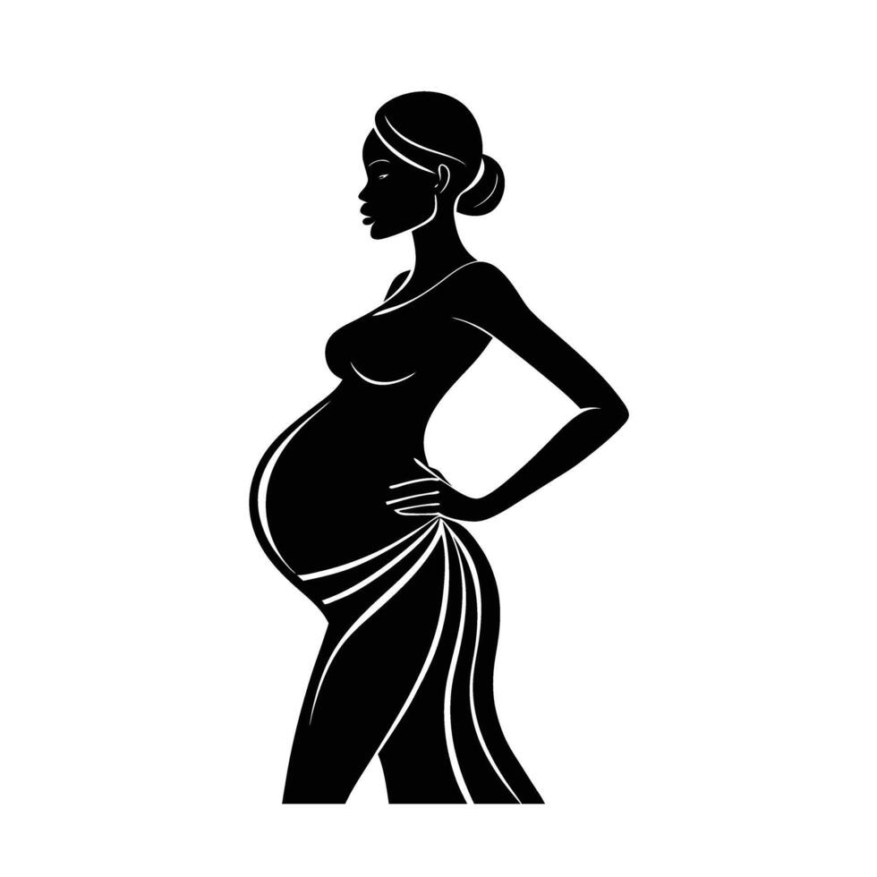 Mother to be posing gracefully in stylish maternity photoshoot scene vector