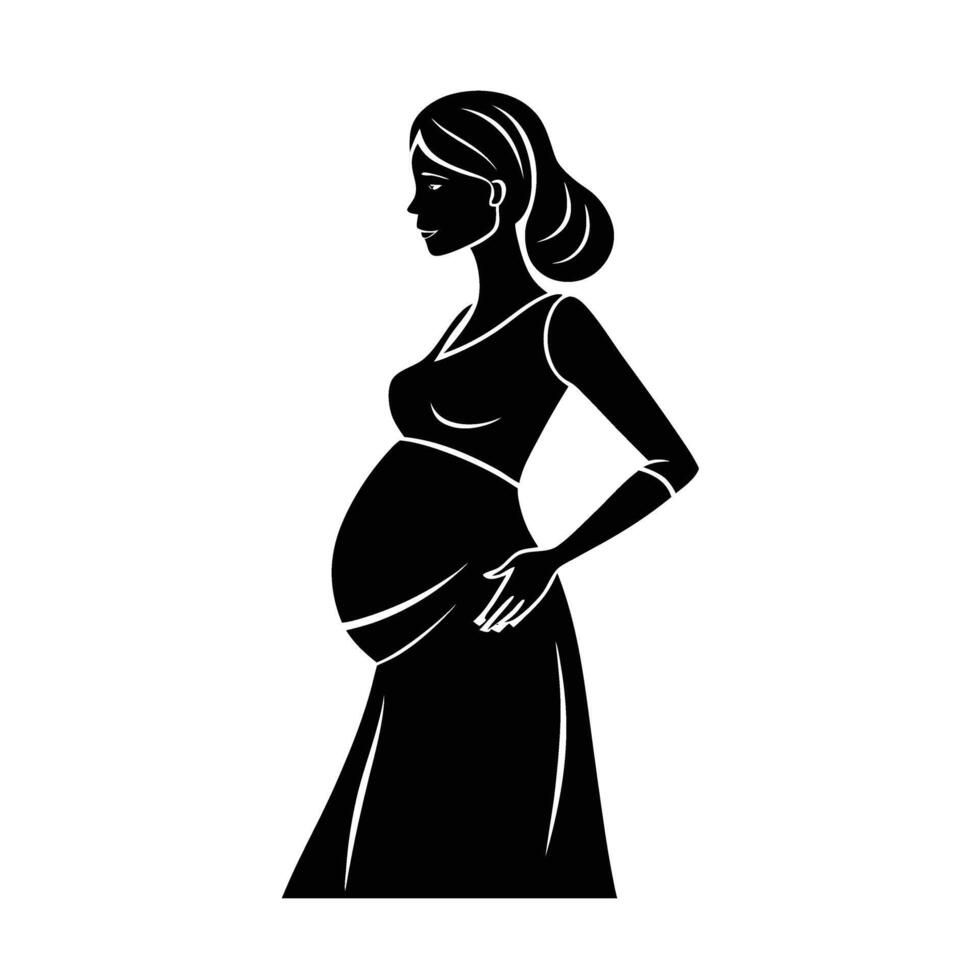 Pregnant lady in maternity wear showcasing classic elegant style today vector