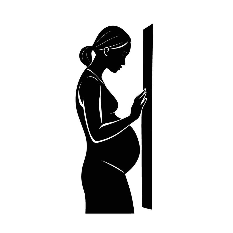 Mother to be leaning against wall offering gentle support today vector