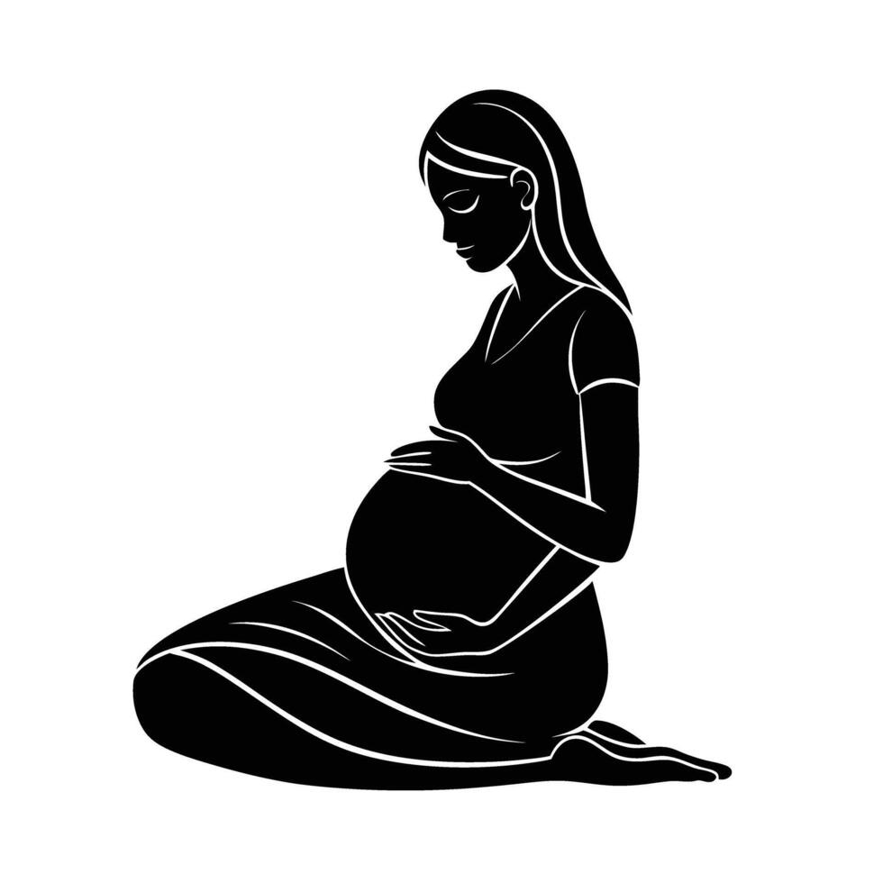 Mother to be gently resting hands upon her soft belly vector