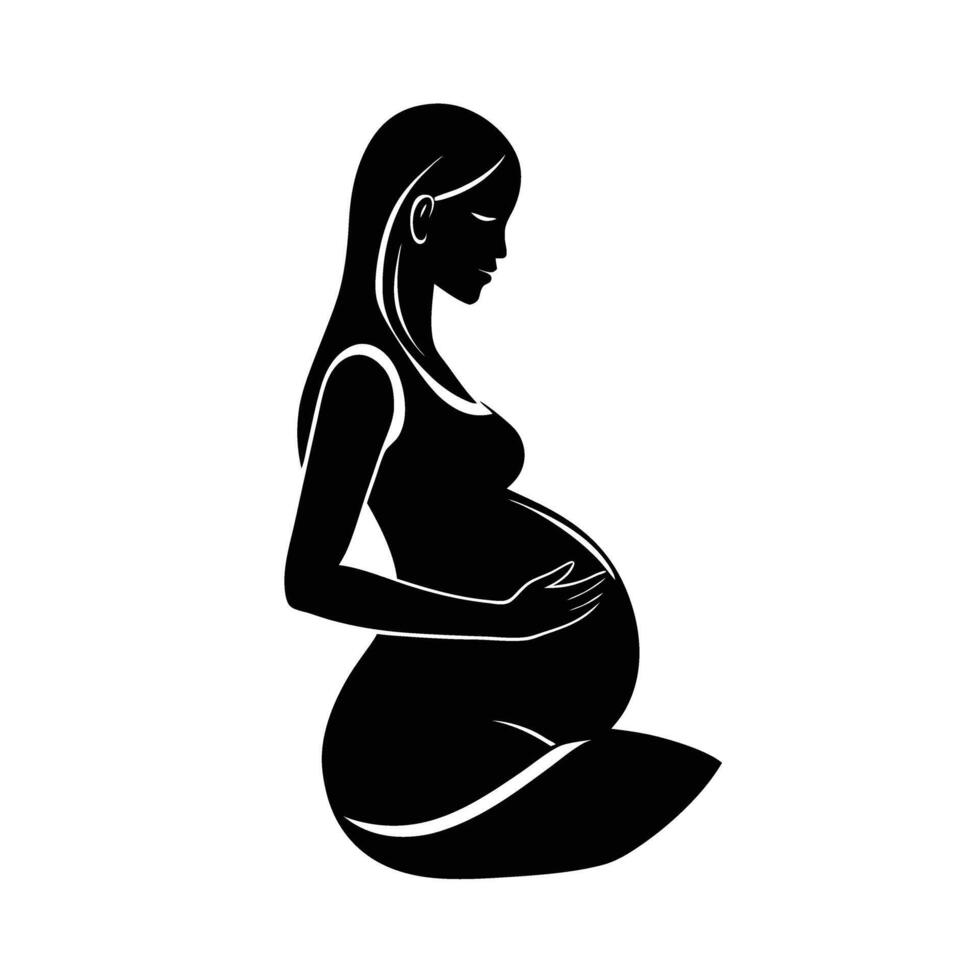 Mother to be resting hands gently on her baby bump vector