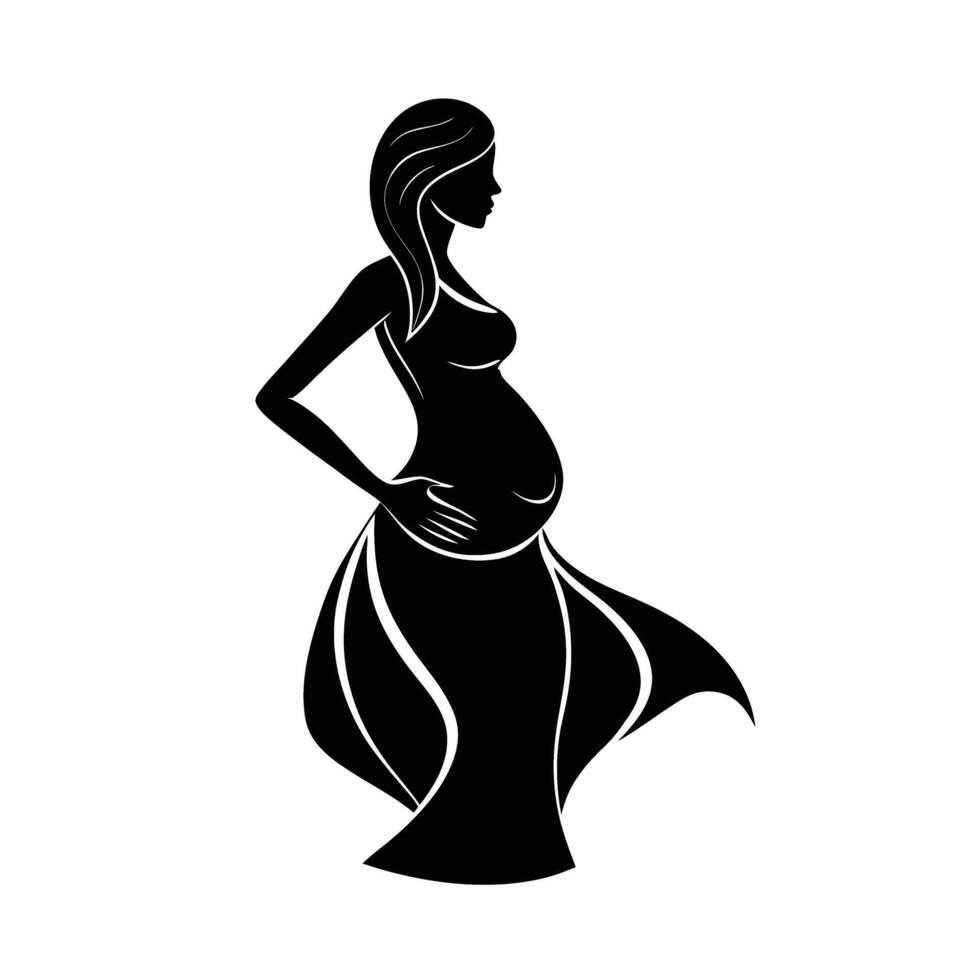 Pregnant lady elegantly standing with balanced graceful posture for today vector