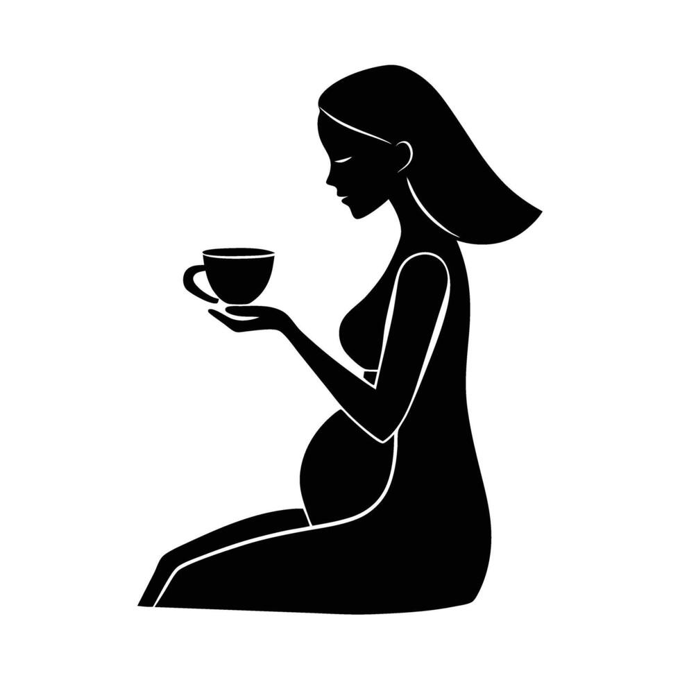 Pregnant woman enjoying a warm cup of tea with calm vector