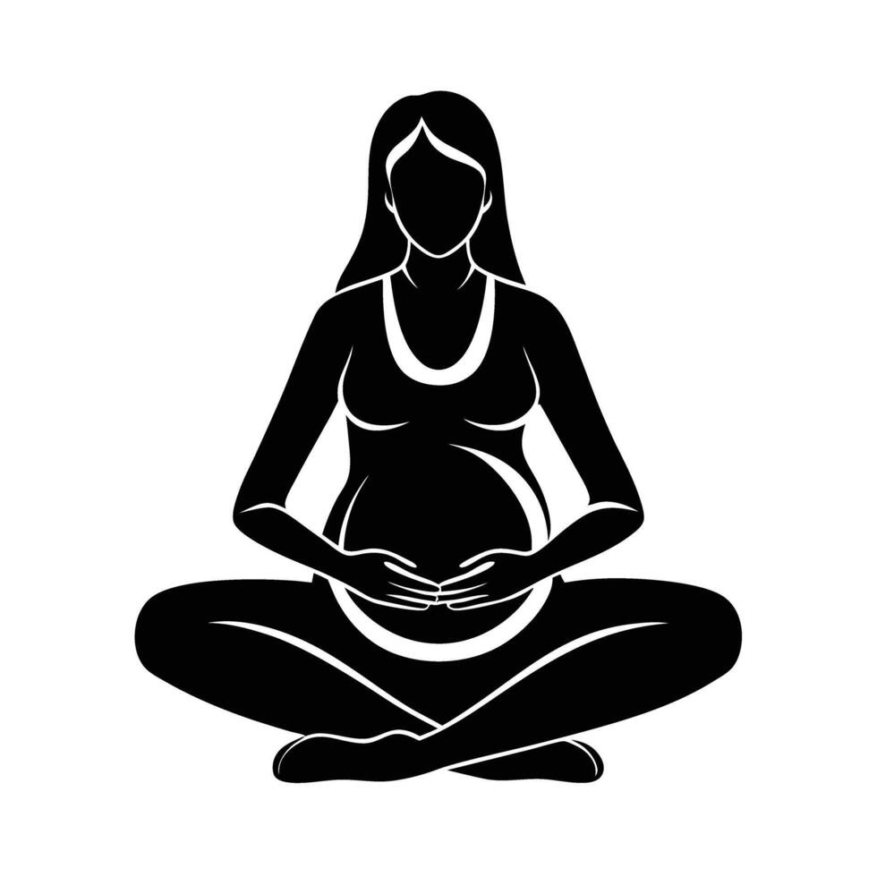 Pregnant woman peacefully meditating while sitting cross legged today calmly vector