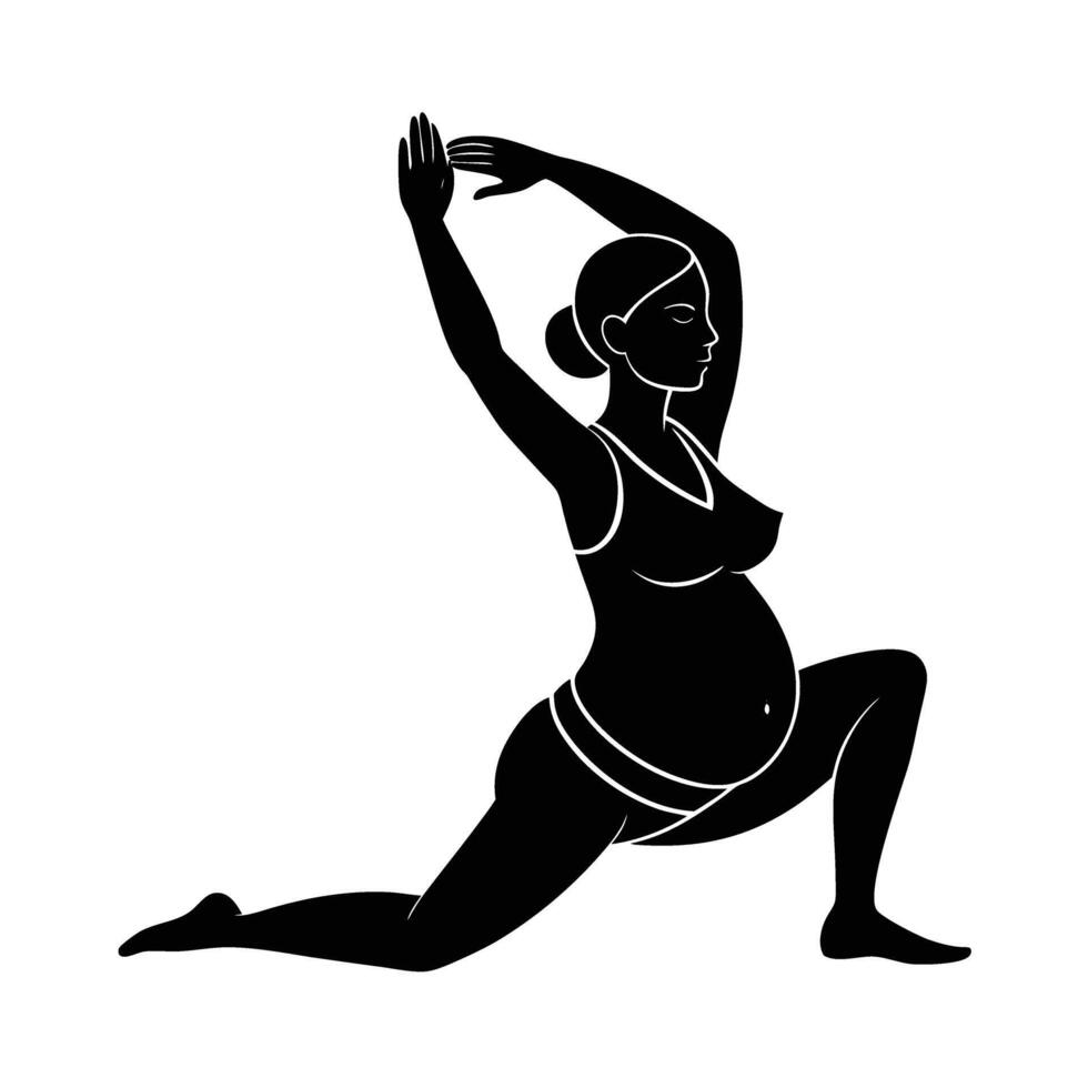 Pregnant woman gracefully stretching limbs in gentle morning routine today vector