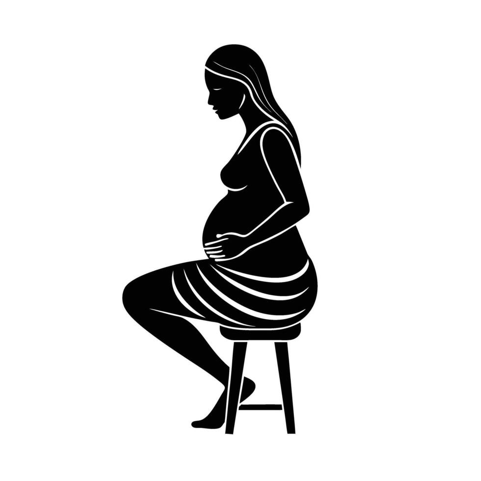 Pregnant mother calmly seated on stool with gentle hand care today vector